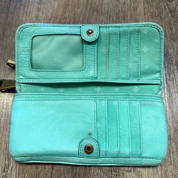 Vintage Fossil Wallet Mini Purse Pistachio Green Leather Clutch 90's Purse Bag - Picture 2 of 8